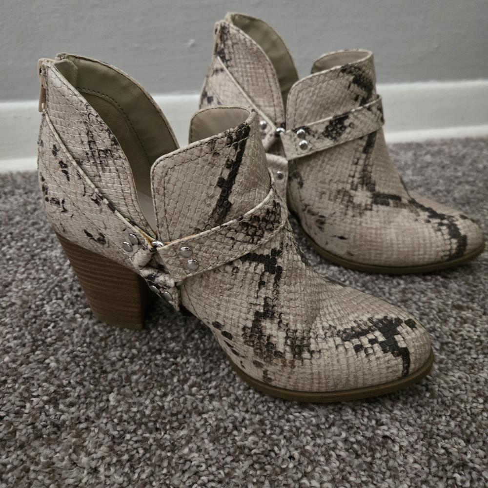 Fergalicious Beige Snakeskin Ankle Booties